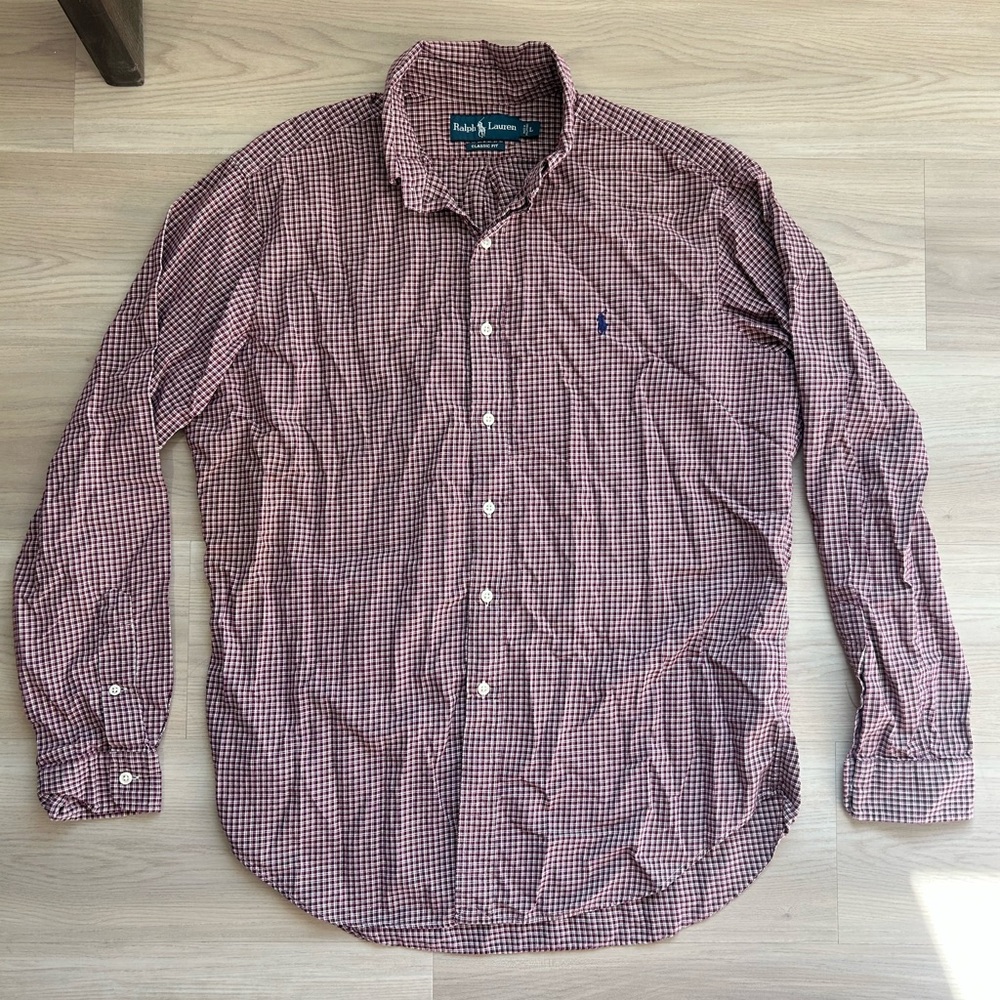 Polo Ralph Lauren Men's Red Gingham Check Long Sleeve Button-Down Shirt Size L